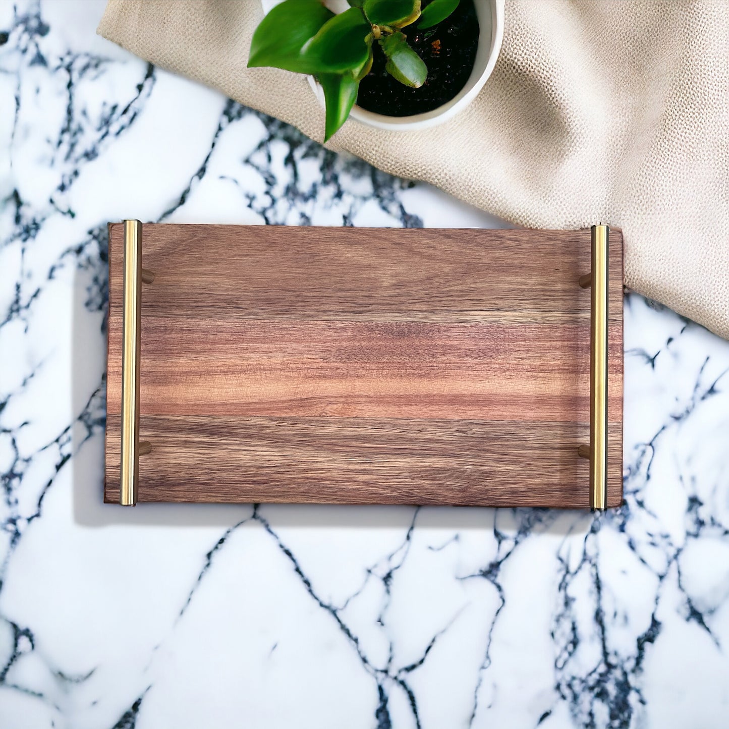 Acacia wooden tray with handles